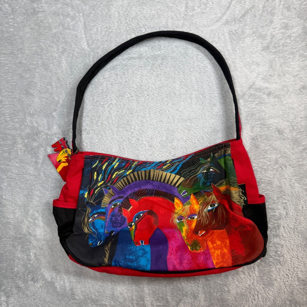 Laurel Burch Wild Horses Shoulder Bag Womens Red Canvas Art Graphic Tote Y2K